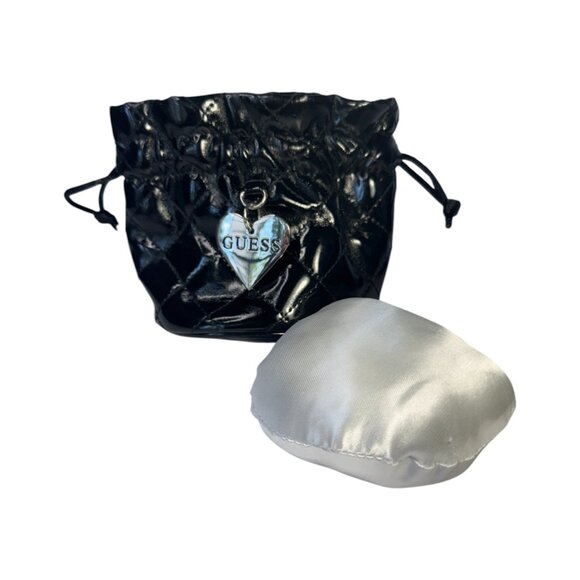 GUESS Black Patent Leather Jewelry Pouch with Silk Pillow & Metal Heart Charm - Picture 6 of 7